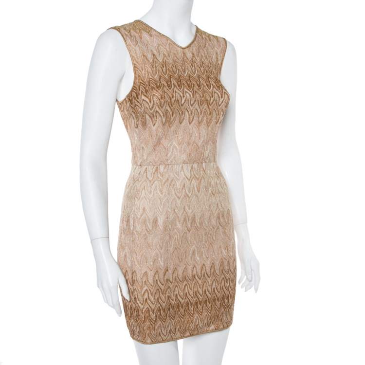 Pre Owned Missoni Beige Lurex Knit Cardigan and Midi Dress Set M