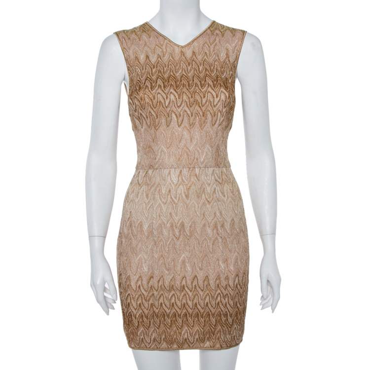 Pre Owned Missoni Beige Lurex Knit Cardigan and Midi Dress Set M
