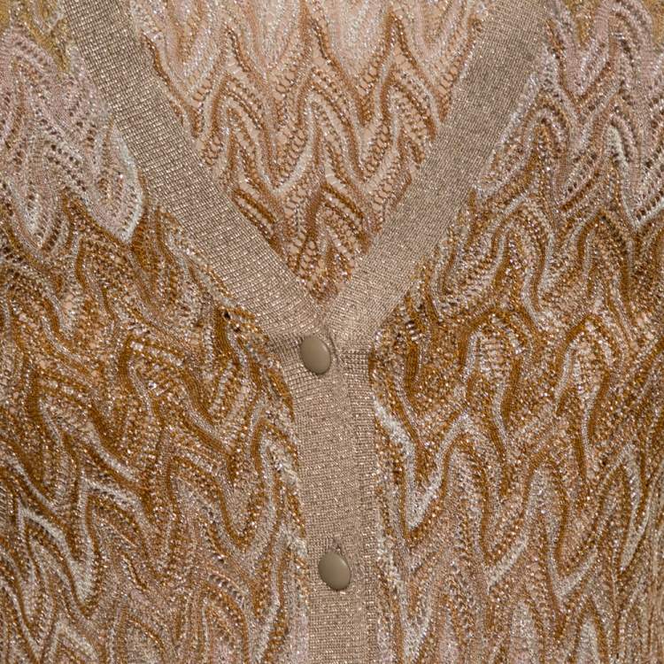 Pre Owned Missoni Beige Lurex Knit Cardigan and Midi Dress Set M