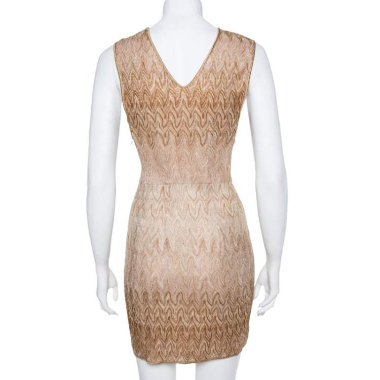 Pre Owned Missoni Beige Lurex Knit Cardigan and Midi Dress Set M
