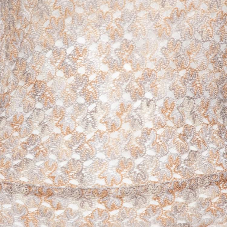 Pre Owned Missoni Beige Open Knit Ruched Midi Dress S