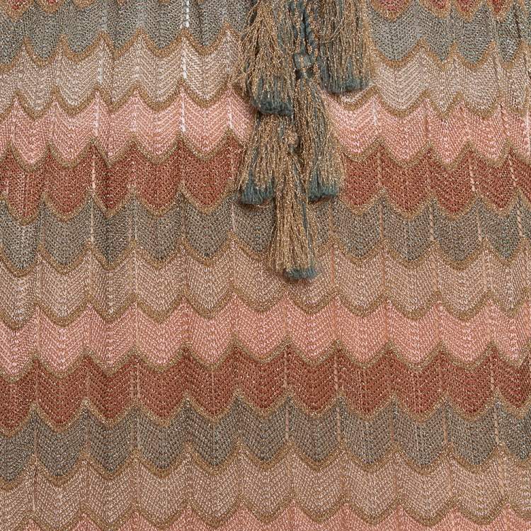 Pre Owned M Missoni Brown Metallic Crochet Knit Halter Neck Maxi Dress L