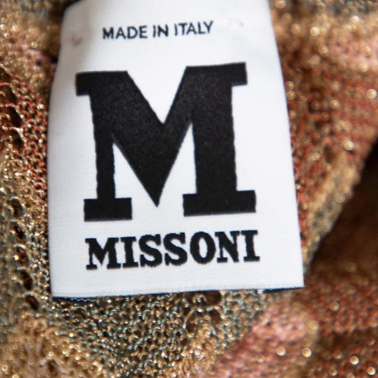 Pre Owned M Missoni Brown Metallic Crochet Knit Halter Neck Maxi Dress L