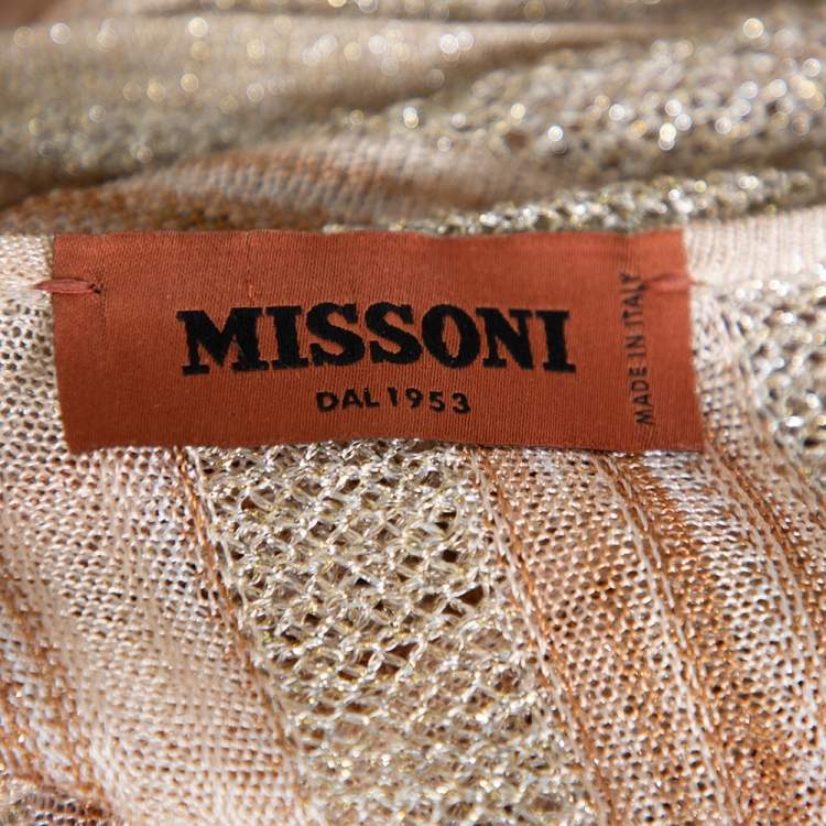 Pre Owned Missoni Beige Lurex Knit Front Tie Long Cardigan M