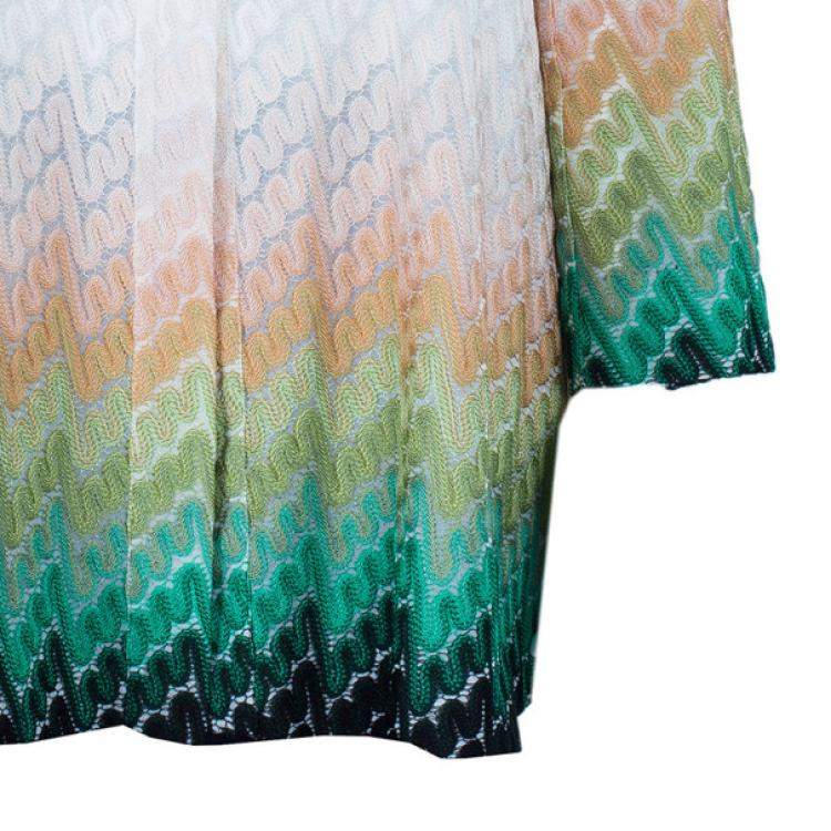 Pre Owned Missoni Wave Knit Multicolor Button Down Long Cardigan M