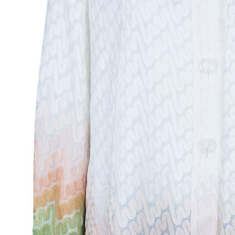 Pre Owned Missoni Wave Knit Multicolor Button Down Long Cardigan M