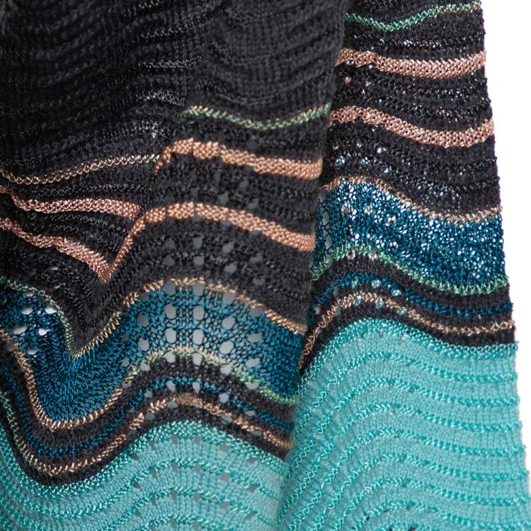 Pre Owned M Missoni Grey Wave Patterned Wool Open Front Cardigan M
