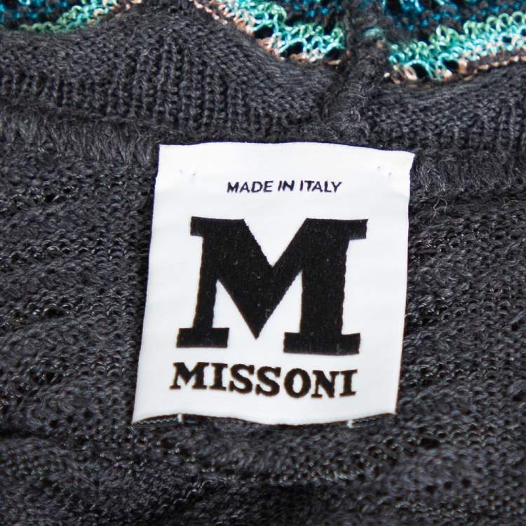 Pre Owned M Missoni Grey Wave Patterned Wool Open Front Cardigan M