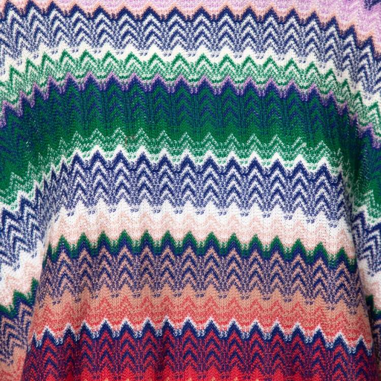 Pre Owned Missoni Multicolor Chevron Patterned Knit Fringe Detail Poncho (One Size)