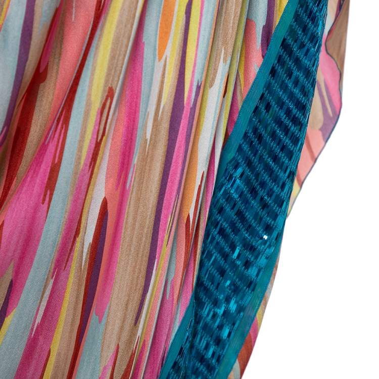 Pre Owned Missoni Multicolor Silk Embellished Cape Detail Sleeveless Maxi Dress M