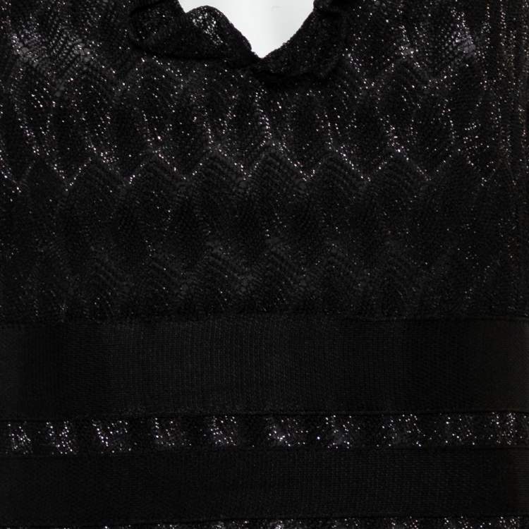 Pre Owned Missoni Black Lurex Knit Ruffled Neck Sleeveless Maxi Dress M