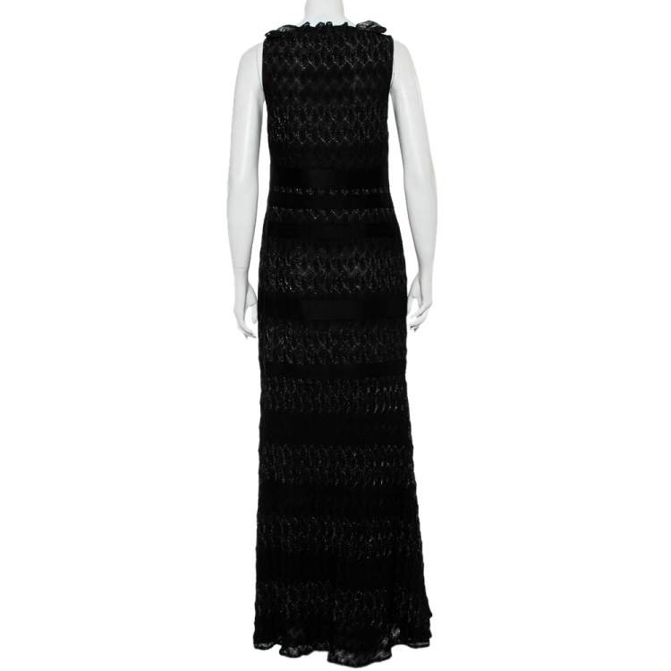 Pre Owned Missoni Black Lurex Knit Ruffled Neck Sleeveless Maxi Dress M