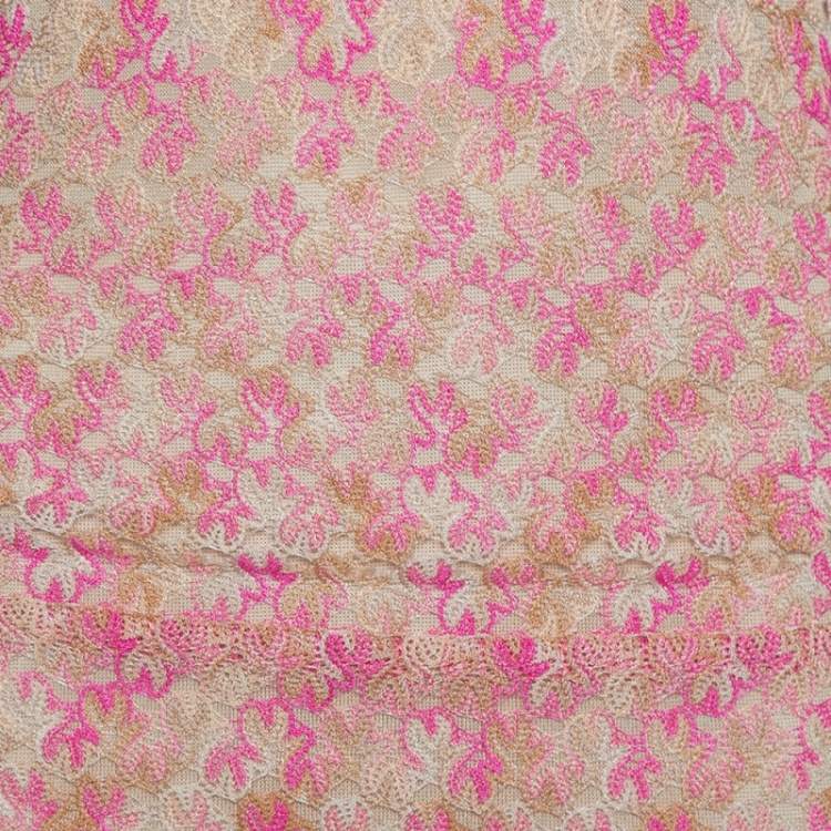 Pre Owned Missoni Pink & Beige Knit Ruched Sleeveless Midi Dress M