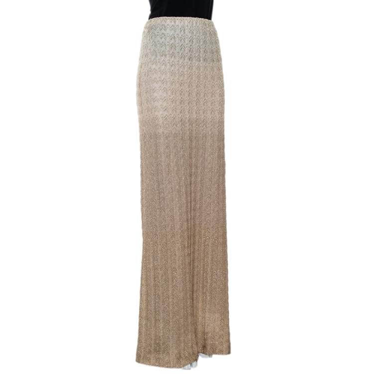 Pre Owned Missoni Beige Lurex Knit Ombre Effect Maxi Skirt L