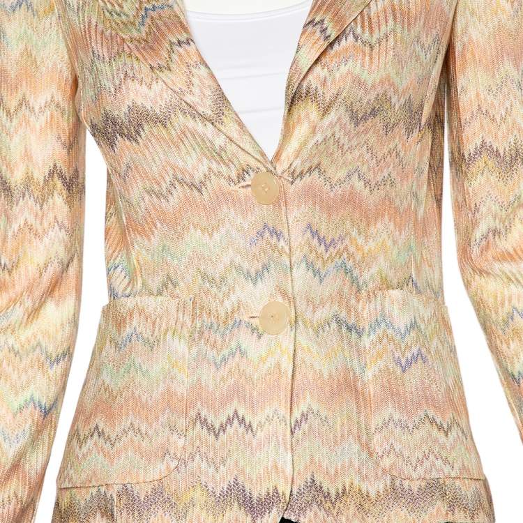 Pre Owned Missoni Light Pink Patterned Knit Button Front Blazer S