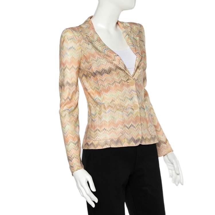 Pre Owned Missoni Light Pink Patterned Knit Button Front Blazer S