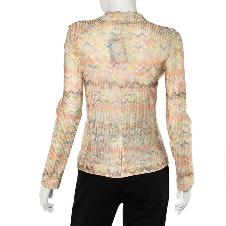 Pre Owned Missoni Light Pink Patterned Knit Button Front Blazer S