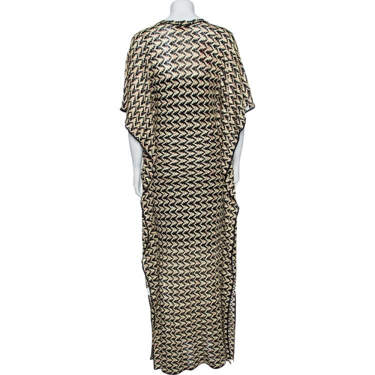 Pre Owned Missoni Pale Yellow Patterned Knit Maxi Kaftan M 