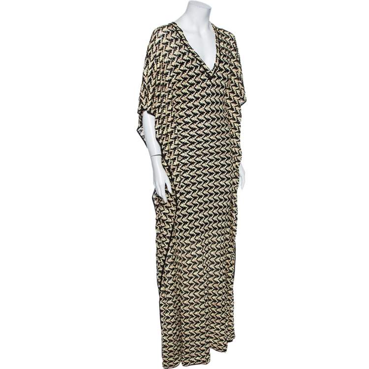 Pre Owned Missoni Pale Yellow Patterned Knit Maxi Kaftan M 