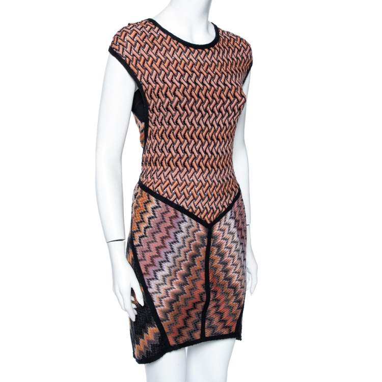 Pre Owned Missoni Burnt Orange Zig Zag Pattern Knit Short Dress M 