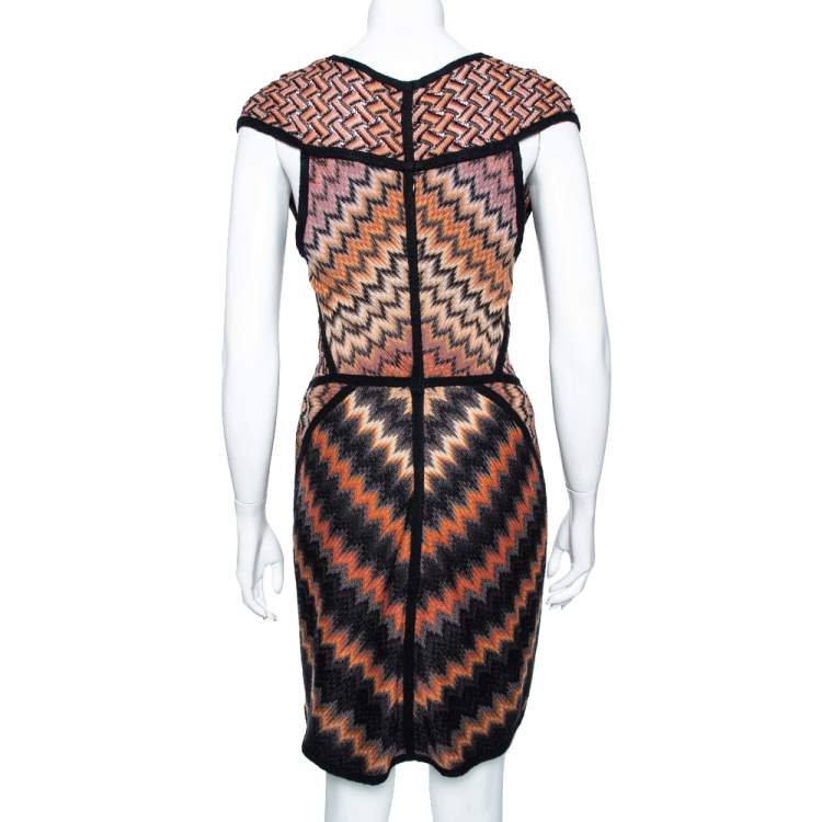 Pre Owned Missoni Burnt Orange Zig Zag Pattern Knit Short Dress M 