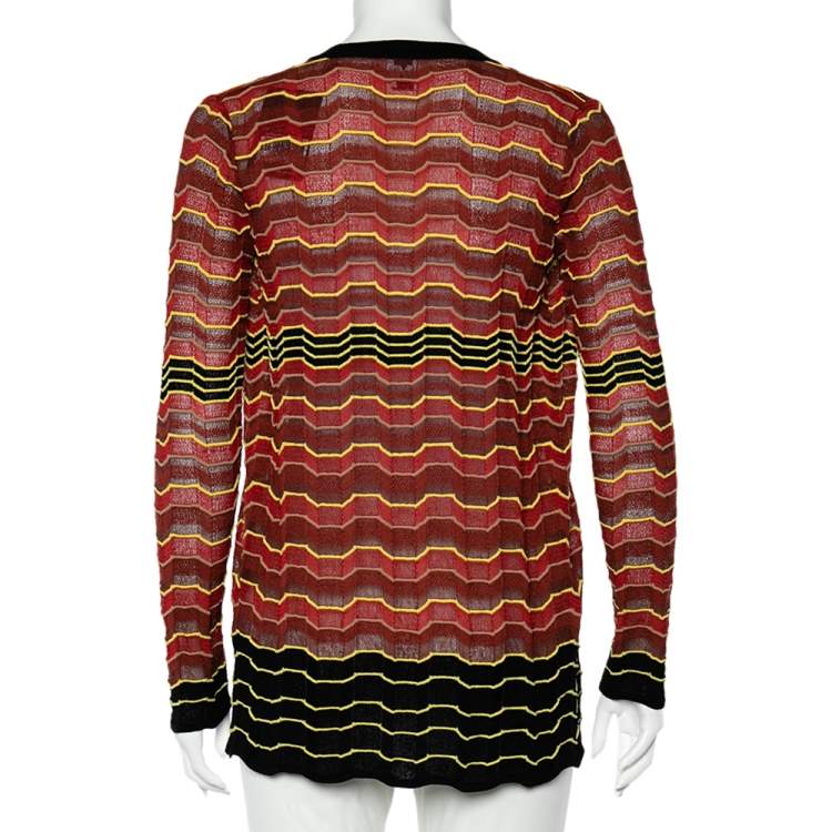 Pre Owned M Missoni Burnt Orange Patterned Knit Open Front Cardigan S 