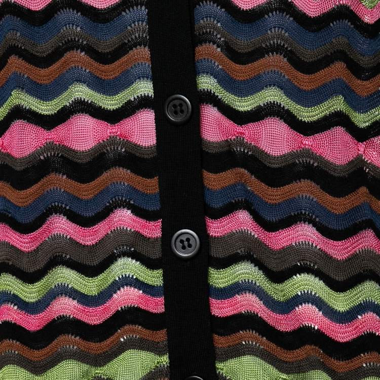 Pre Owned Missoni Multicolor Wavey Knit Short Sleeve Cardigan M 