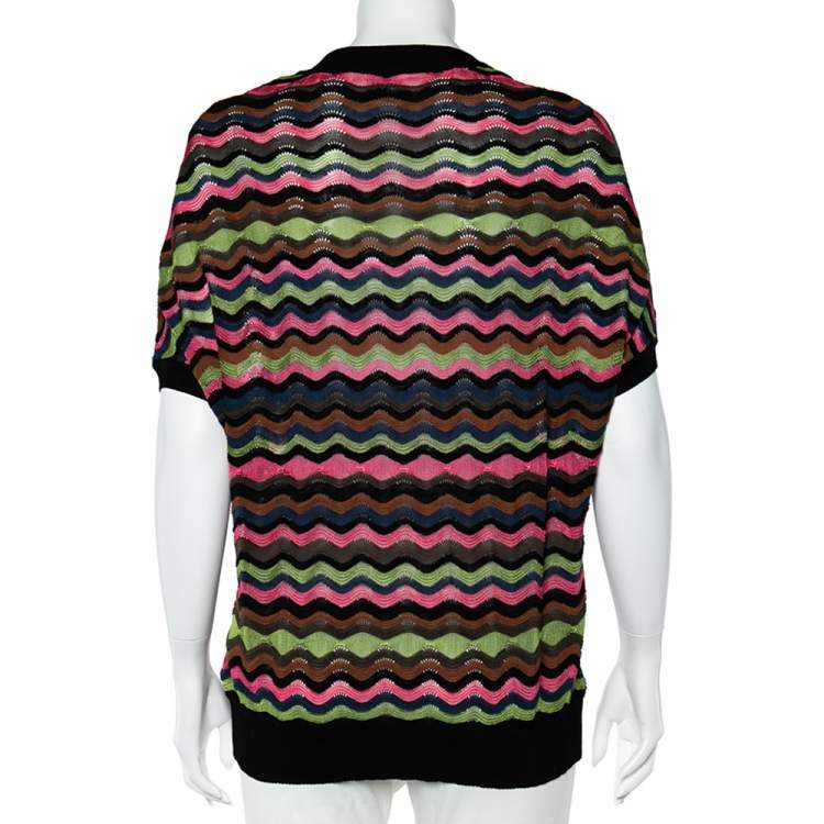 Pre Owned Missoni Multicolor Wavey Knit Short Sleeve Cardigan M 