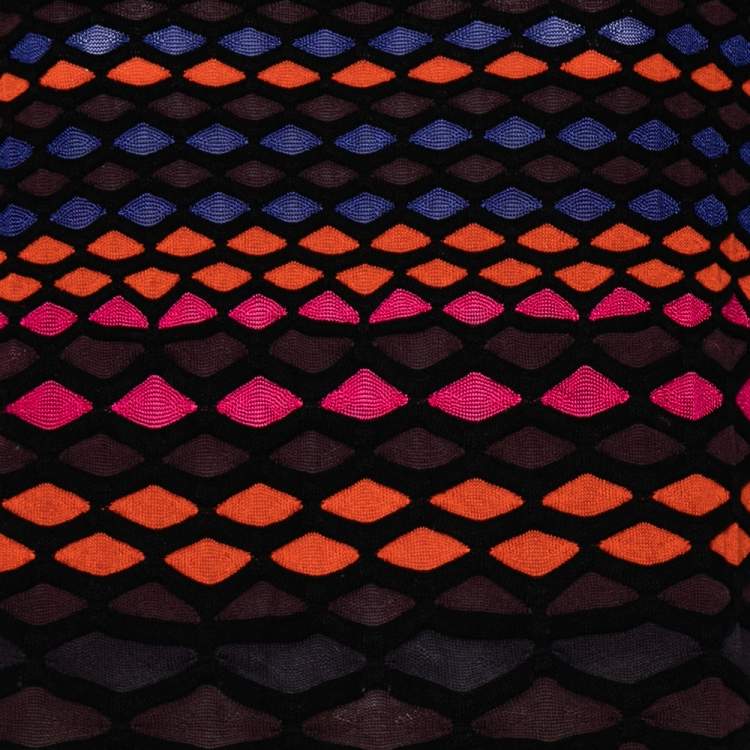 Pre Owned M Missoni Multicolor Fishscale Pattern Textured Knit Short Sleeve Top M