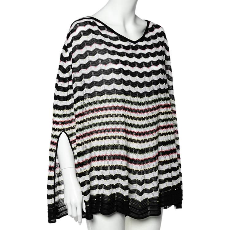 Pre Owned Missoni Multicolored Zig Zag Patterned Knit Poncho (One Size) 