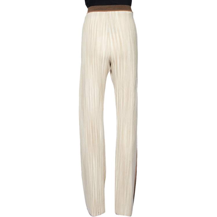 Pre Owned Missoni Beige Wool Side Stripe Detail Flared Leg Pants L