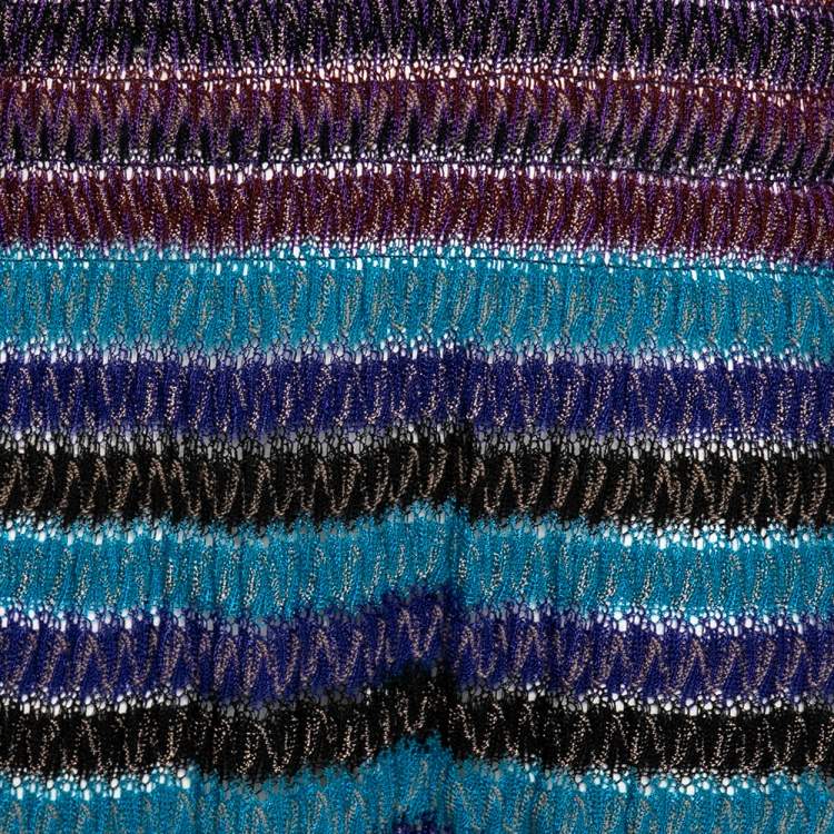 Pre Owned Missoni Multicolored Perforated Wool Knit Long Sleeve Flared Dress M