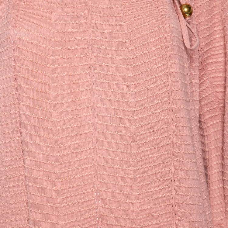 Pre Owned M Missoni Dusky Pink Perforated Knit Neck Tie Detail Midi Dress M