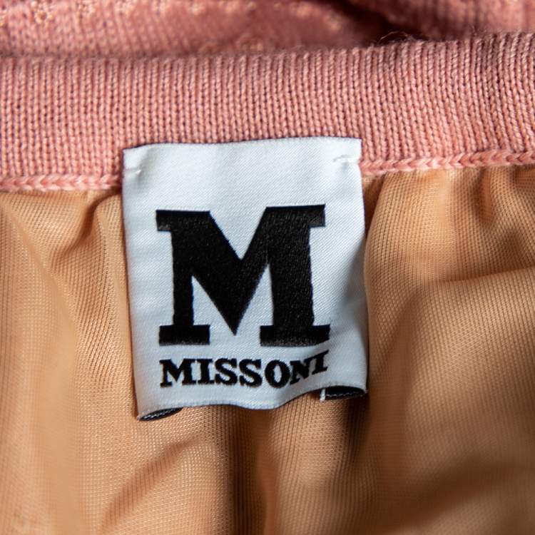 Pre Owned M Missoni Dusky Pink Perforated Knit Neck Tie Detail Midi Dress M