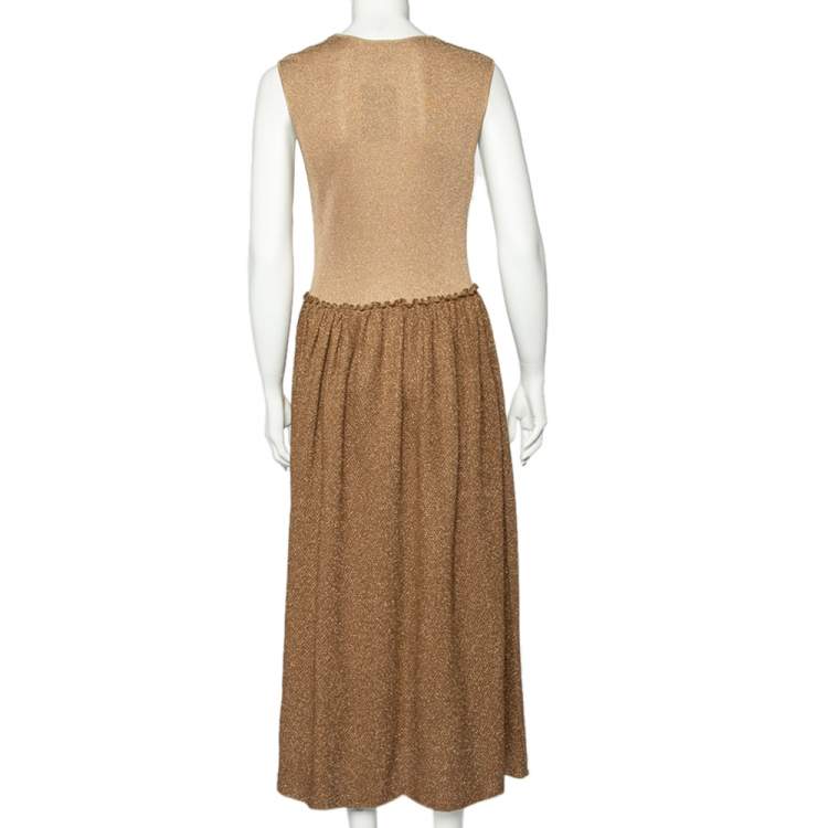 Pre Owned M Missoni Brown Patterned Lurex Knit Sleeveless Maxi Dress L