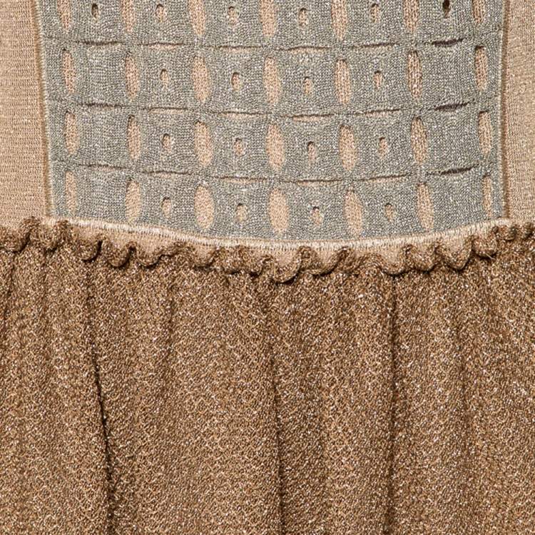 Pre Owned M Missoni Brown Patterned Lurex Knit Sleeveless Maxi Dress L