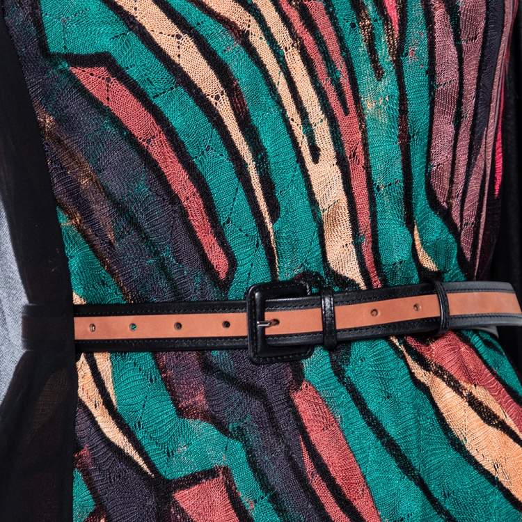 Pre Owned Missoni Multicolour Patterned Knit Overlay Detail Belted Maxi Dress S
