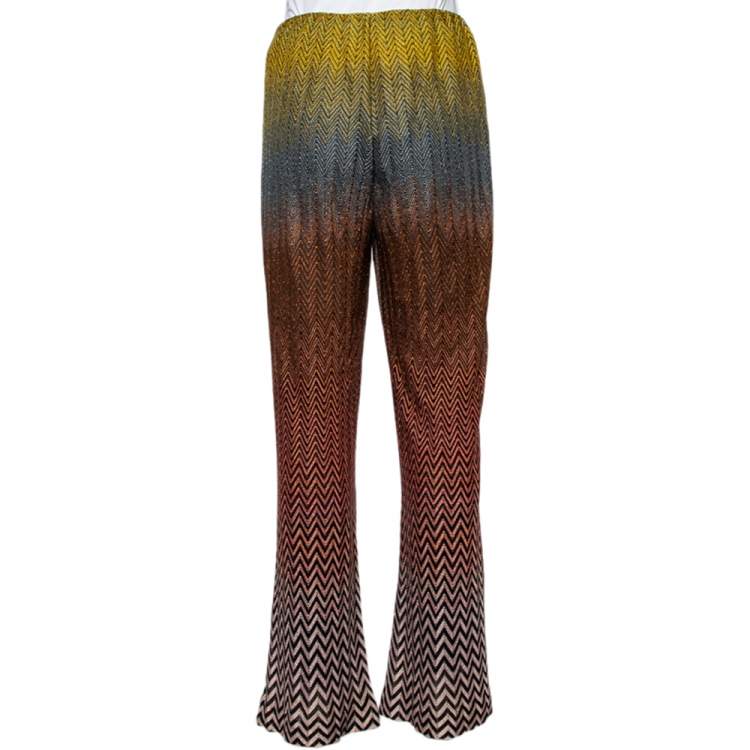 Pre Owned Missoni Multicolor Lurex Zig Zag Knit Palazzo Pants M