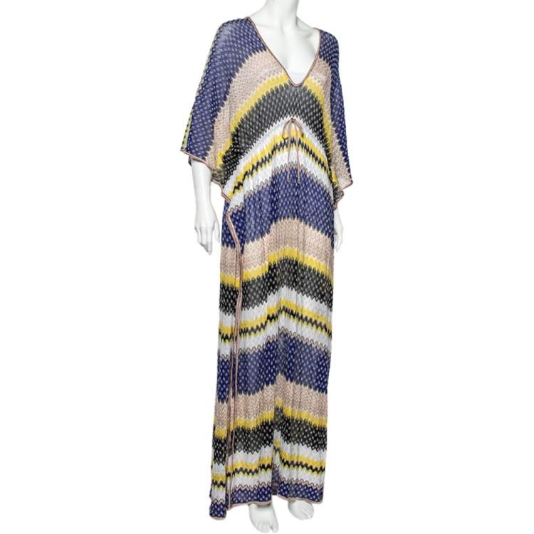 Pre Owned Missoni Mare Multicolor Patterned Lurex Knit Kaftan Maxi Dress M