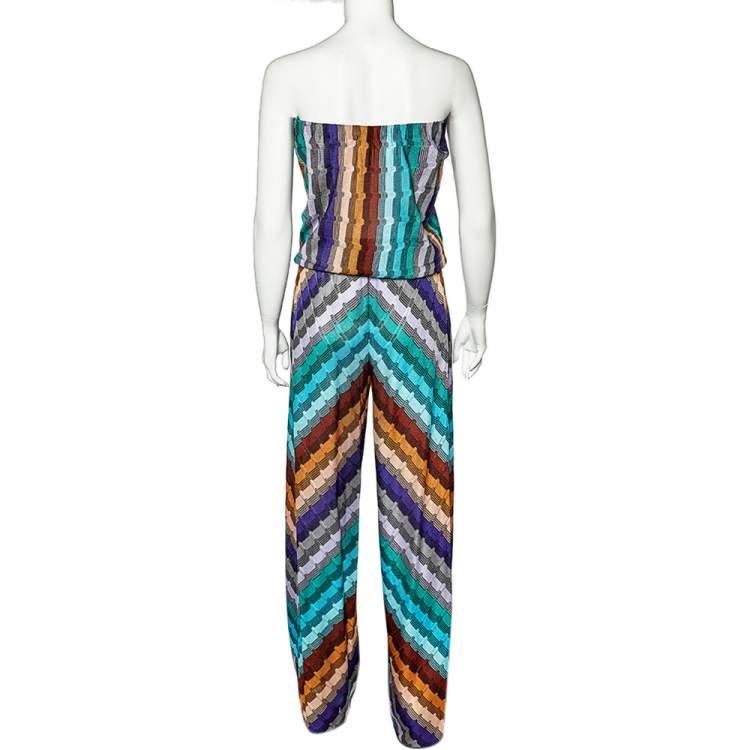 مملوكة مسبقًا Missoni Mare Multicolor Patterned Knit Strapless Jumpsuit L