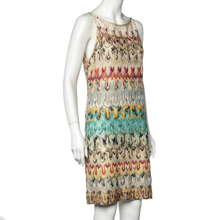 مملوكة مسبقًا Missoni Multicolor Patterned Raschel Lace Shift Dress L