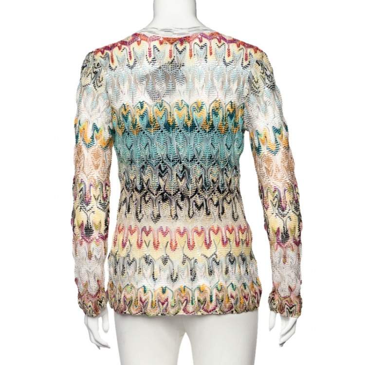 Pre Owned Missoni Multicolor Pointelle Knit Button Front Cardigan M