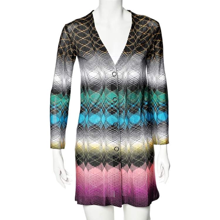 Pre Owned Missoni Multicolored Knit Button Front Long Cardigan XS 