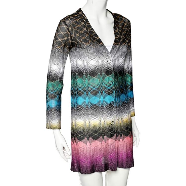 Pre Owned Missoni Multicolored Knit Button Front Long Cardigan XS 
