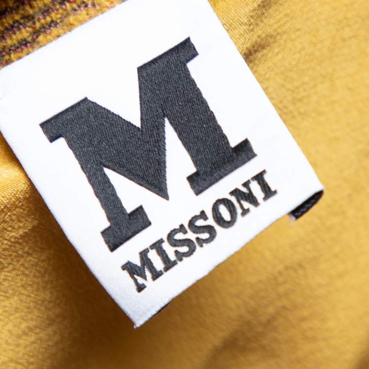 Pre Owned M Missoni Yellow Knit Silk Paneled Button Front Cardigan M