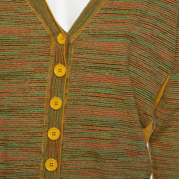 Pre Owned M Missoni Yellow Knit Silk Paneled Button Front Cardigan M