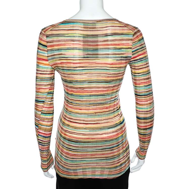 Pre Owned Missoni Multicolor Striped Wool Knit V-Neck Top S