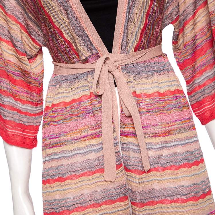 Pre Owned Missoni Multicolored Knit Front Tie Long Cardigan M 
