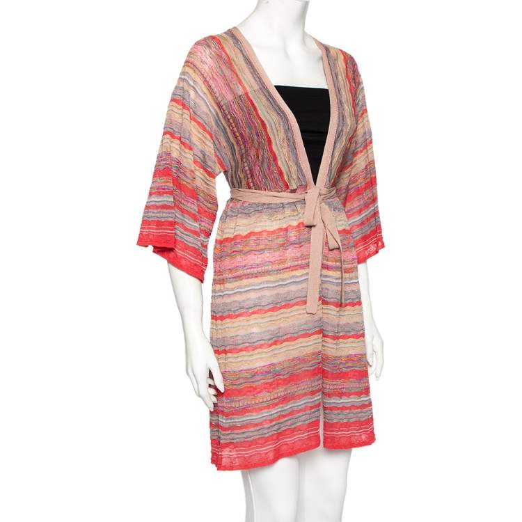 Pre Owned Missoni Multicolored Knit Front Tie Long Cardigan M 