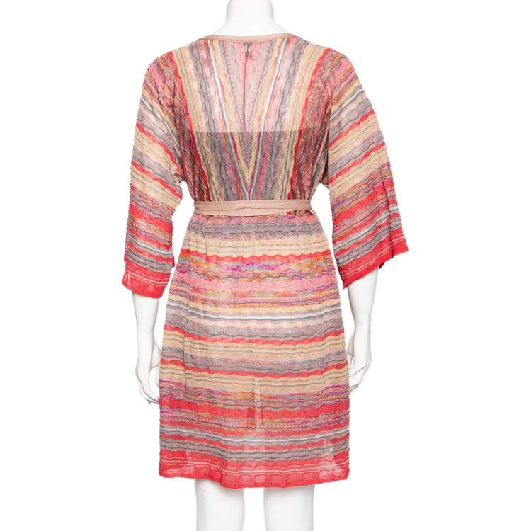 Pre Owned Missoni Multicolored Knit Front Tie Long Cardigan M 